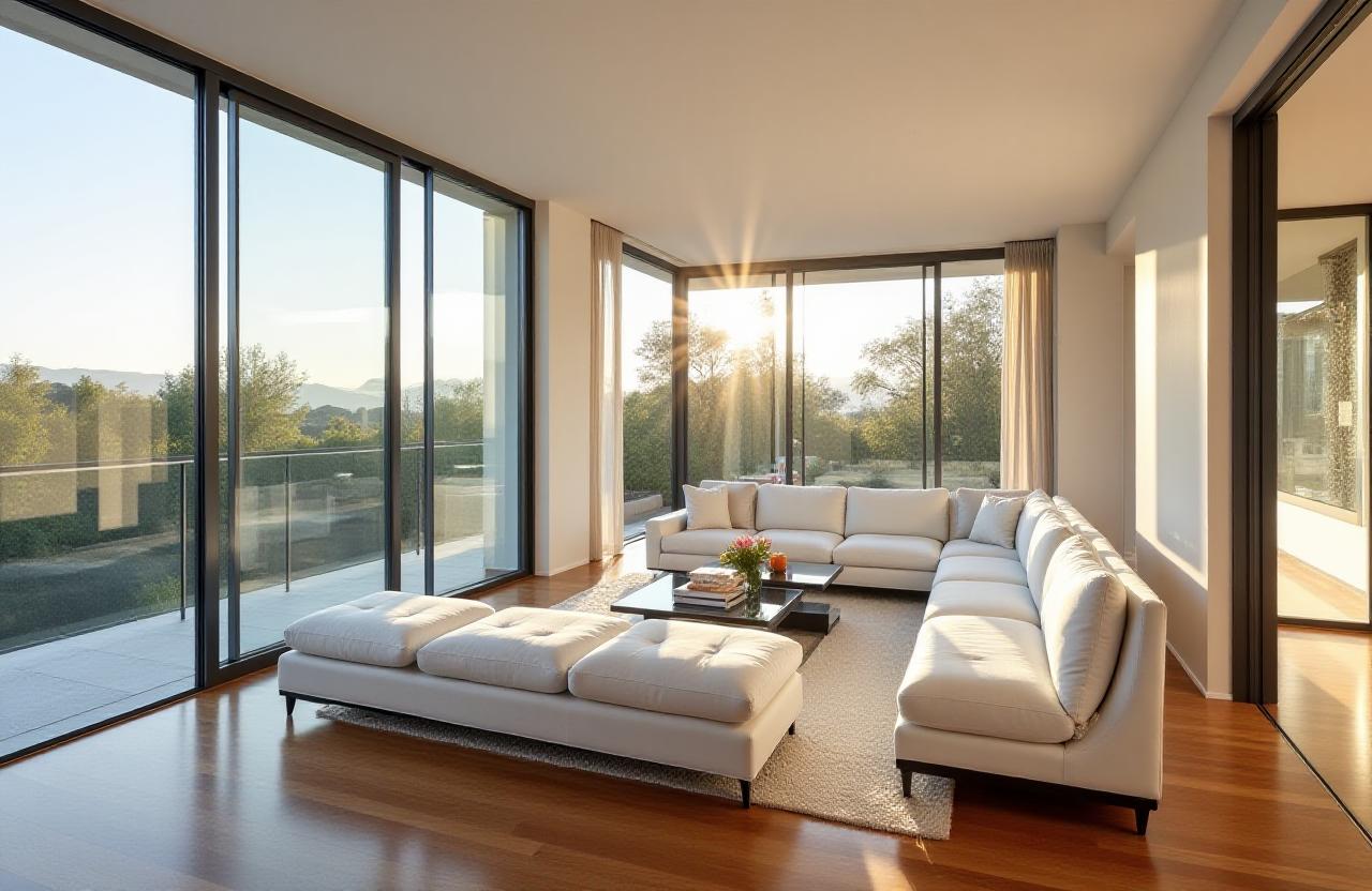 Sunlit modern living room in Los Angeles after a professional cleaning